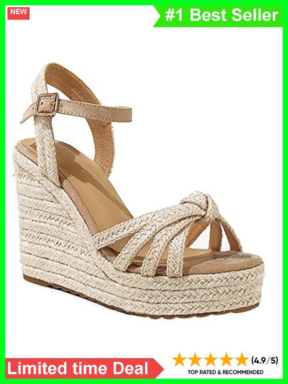 Linen Straw Espadrille Wedge Sandals Open Toe Ankle Strap